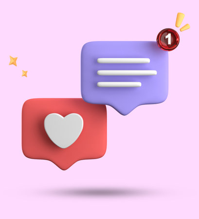 3d illustration of social media concept with speech bubble and heart iconの写真素材