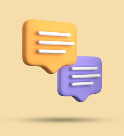 Speech bubble icon isolated on yellow background. 3d illustration.の写真素材