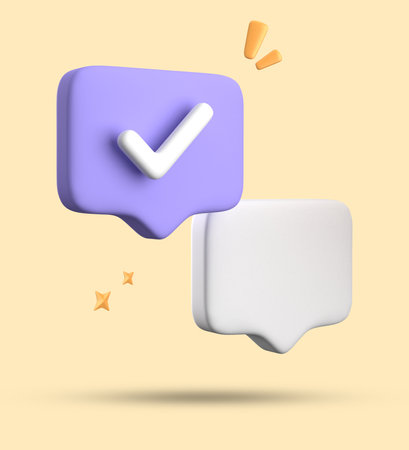 3d render of speech bubble with check mark. Vector illustration.の写真素材
