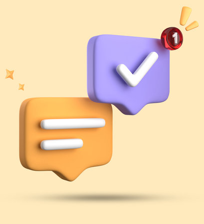 3d speech bubble with check mark. 3d render illustration.の写真素材