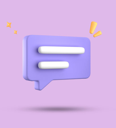 Speech bubble icon isolated on purple background. 3d illustration.