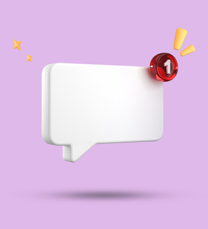 White paper speech bubble with red button. 3d vector illustration.の写真素材