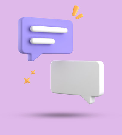 Speech bubble icon isolated on purple background. 3D rendering.