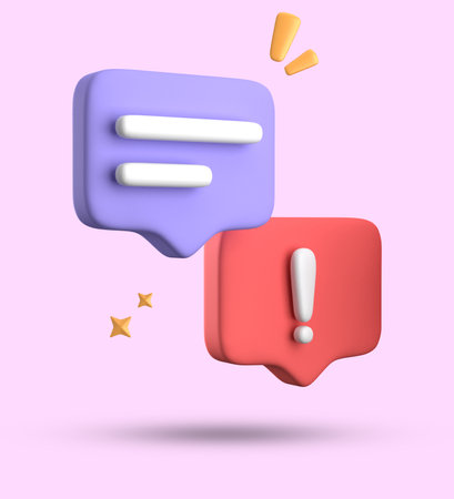 3D Illustration of Two Speech Bubbles with Exclamation Mark