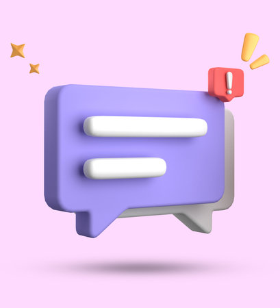 Speech bubble with exclamation mark. 3d render illustration.