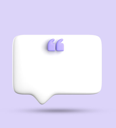 Illustration of white speech bubble with quotation mark on violet background.の写真素材