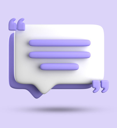 Chat bubble on purple background. 3D rendering. Speech bubble.の写真素材