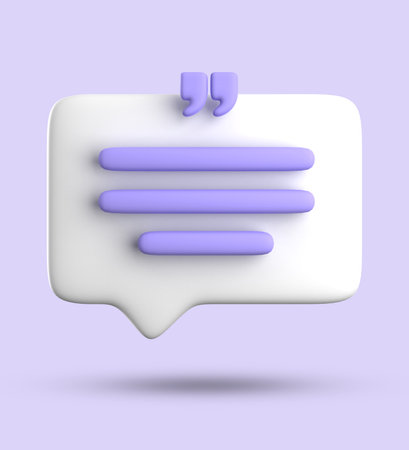Speech bubble with quotation marks isolated on purple background. 3D renderingの写真素材