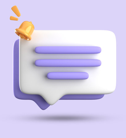 3d render of speech bubble with chat icon isolated on violet backgroundの写真素材