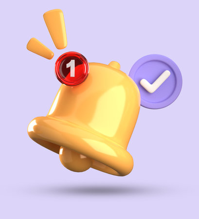 Ringing bell with check mark and check mark. 3d illustrationの写真素材