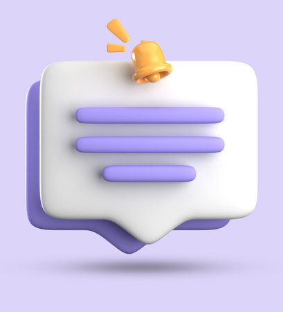 3D rendering of a speech bubble with a notification and a bellの写真素材