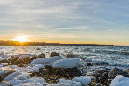 winter sunset on the baltic sea, Estonia Tallinnの写真素材