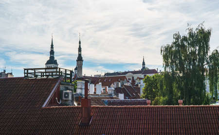 Streets, Houses and roofs of Tallinn in the summer day.のeditorial素材