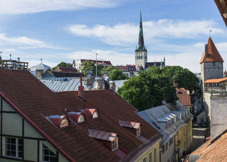 Streets, Houses and roofs of Tallinn in the summer day.のeditorial素材