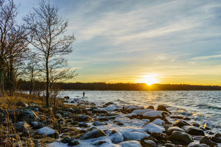 winter sunset on the baltic sea, Estonia Tallinnの写真素材