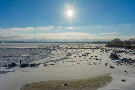 Frozen seashore of Baltic seaの写真素材