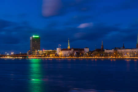 Riga, Latvia at night with long exposureの写真素材