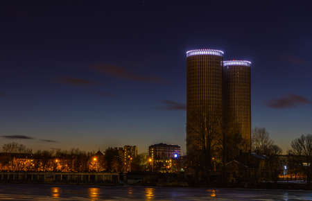 Riga, Latvia at night with long exposureのeditorial素材