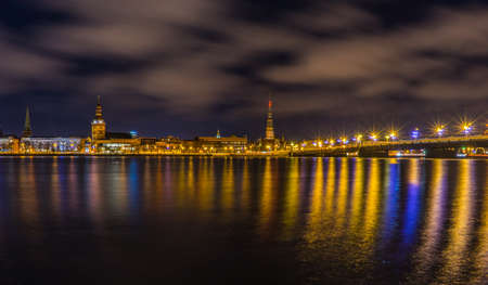 Riga,Latvia at night with long exposureの写真素材