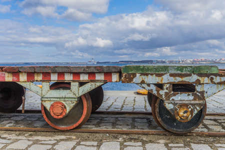Old railway platform by the seaの写真素材