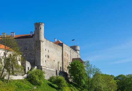 Pikk Hermann or Tall Hermann tower of the Toompea Castle, in old Tallinn, the capital of Estoniaのeditorial素材