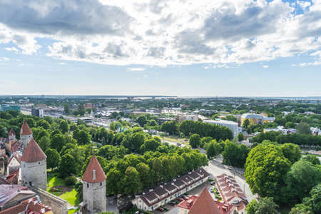 Scenic summer panorama of the city Tallinn, Estoniaのeditorial素材