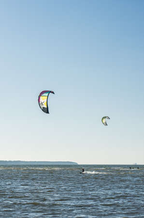 TALLINN, ESTONIA - 07.08.2017  Kite surfers on the Baltic Sea, Estonia Tallinnのeditorial素材