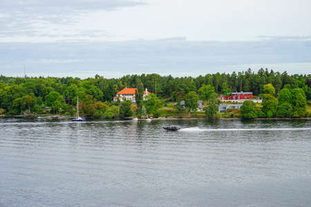 Scandinavian landscape with islands,view from seaの写真素材