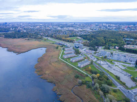 Aerial view of City Tallinn, Estonia district Oismae-Kakumae,in the eveningの写真素材