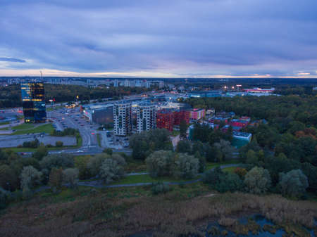 Aerial view of City Tallinn, Estonia district Oismae-Kakumae,in the eveningのeditorial素材