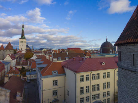 Aerial view of the old town of Tallinn Estoniaの写真素材