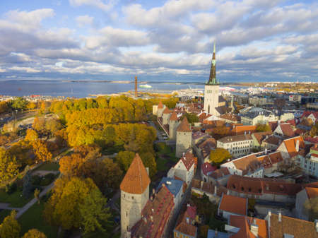 Aerial view of the old town of Tallinn Estoniaの写真素材