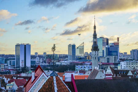 TALLINN, ESTONIA - 24.12.2017:View of the city Tallinn, Estonia with droneのeditorial素材