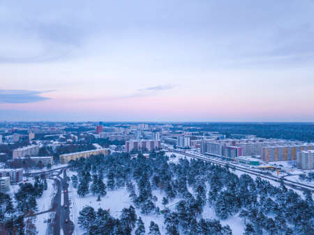 Aerial view of city Tallinn Estonia in winter day, district Mustamjaeの写真素材