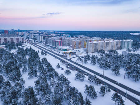 Aerial view of city Tallinn Estonia in winter day, district Mustamjaeの写真素材