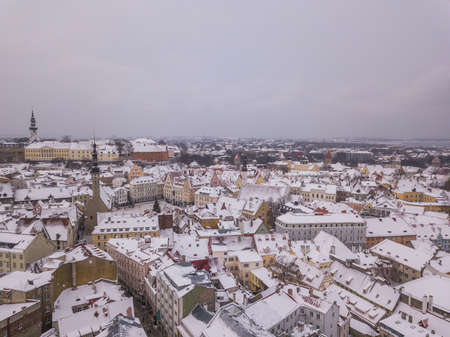 Aerial view of old city Tallinn Estonia in winter dayの写真素材