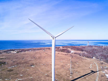 Green energy in winter time, Wind power stationsの写真素材