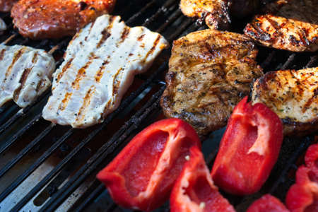 The meat is fried on the grillの写真素材