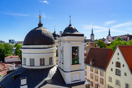 View on cityscape of historical old town of Tallinn の写真素材