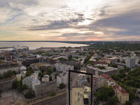 TALLINN, ESTONIA - June, 2018 Aerial cityscape of modern business financial district with tall skyscraper buildingsのeditorial素材