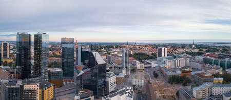 TALLINN, ESTONIA - June, 2018 Aerial cityscape of modern business financial district with tall skyscraper buildingsのeditorial素材