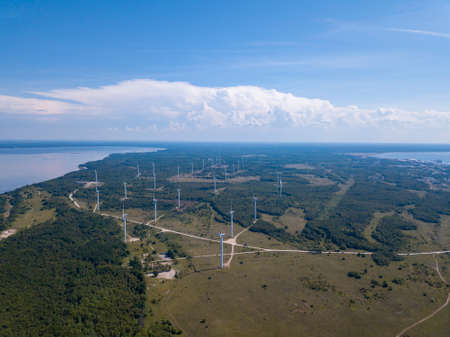 Aerial view of Wind power stations, Paldiski, Peninsula Pakri, Estoniaの写真素材