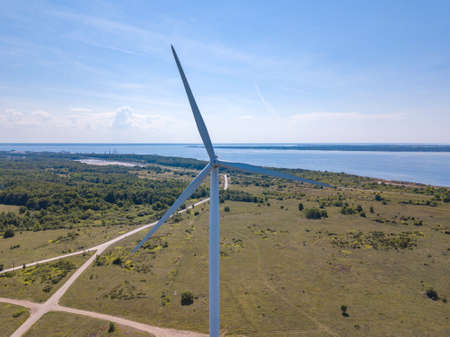 Aerial view of Wind power stations, Paldiski, Peninsula Pakri, Estoniaの写真素材
