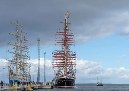 ESTONIA, TALLINN 22.09.2018 Russian sailboats Mir and Sedov Port of Tallinn Cruise Terminal Estonia