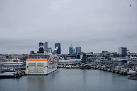 TALLINN, ESTONIA - DEC 31.2018 View of city Tallinn Estonia and cruises ships, from Baltic seaのeditorial素材