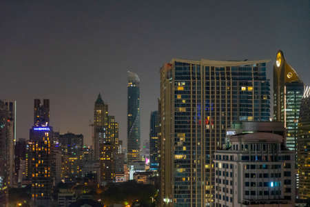 BANGKOK, THAILAND - Mart, 2019: View from roof to night city In BANGKOK THAILAND.のeditorial素材