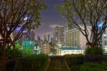 BANGKOK, THAILAND - Mart, 2019: View from roof to night city In BANGKOK THAILAND.のeditorial素材