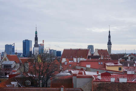 Roofs on old city Tallinn Estoniaの写真素材