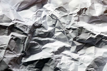 Close up White Crumpled paper texture. Flat lay, top view