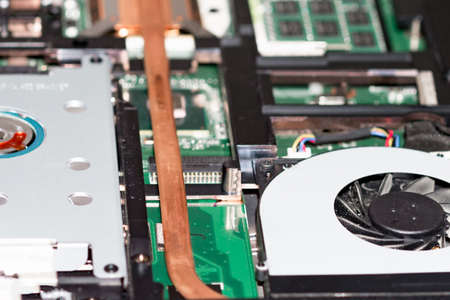 Top view Open case of a modern laptop for repair production. Repair and restore laptop performance.